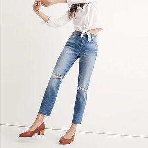 Madewell Women’s Jeans Size 27 The High-Rise Slim Crop Boyjean: Knee-Rip Edition